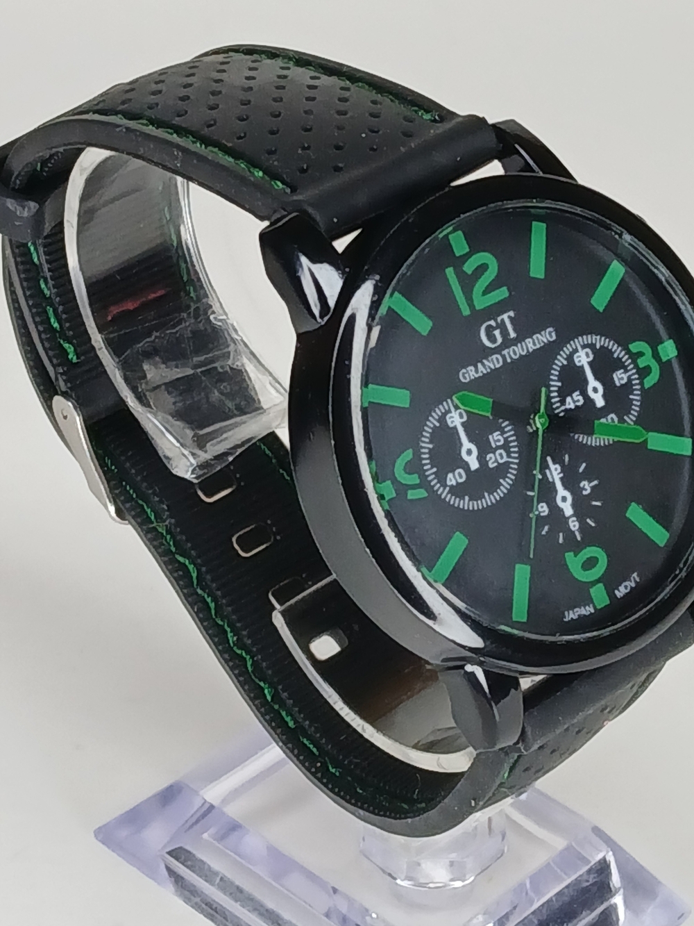 Black Men's Watch with Green Accents